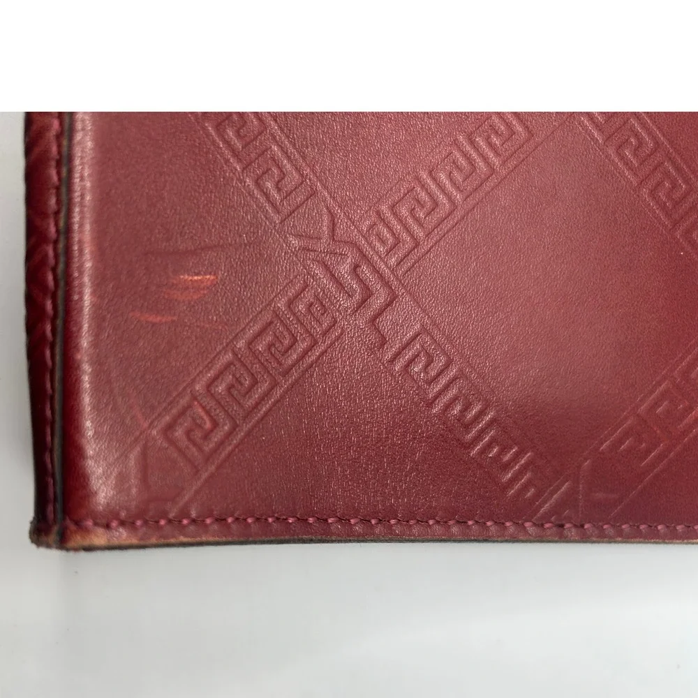 YSL Logo embossed Leather Clutch Burgundy Red Pouch Cosmetic Bag#194 - Picture 6 of 7